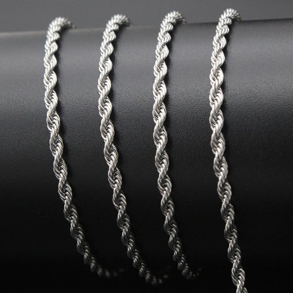 Men's Silver Rope Chain Necklace - Picture 1 of 4